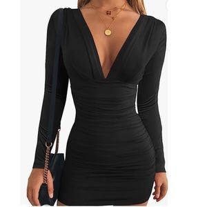 Tight V-neck black dress